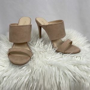 Anne Michelle Nude Suede High Heeled Sandals, Size 6.5
